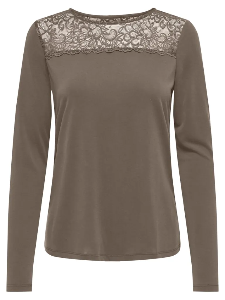 ONLFREE LIFE L/S O-NECK LACE TOP JRS walnut