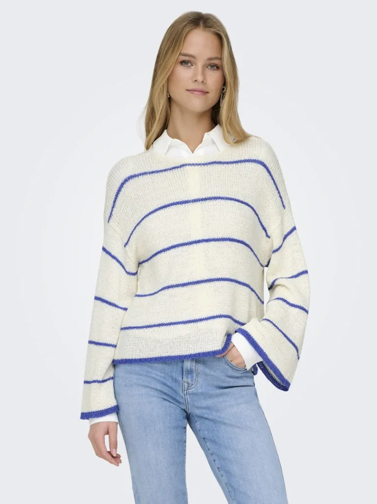 ONLGEENA 7/8 STRIPE O-NECK KNT NOOS cloud dancer2