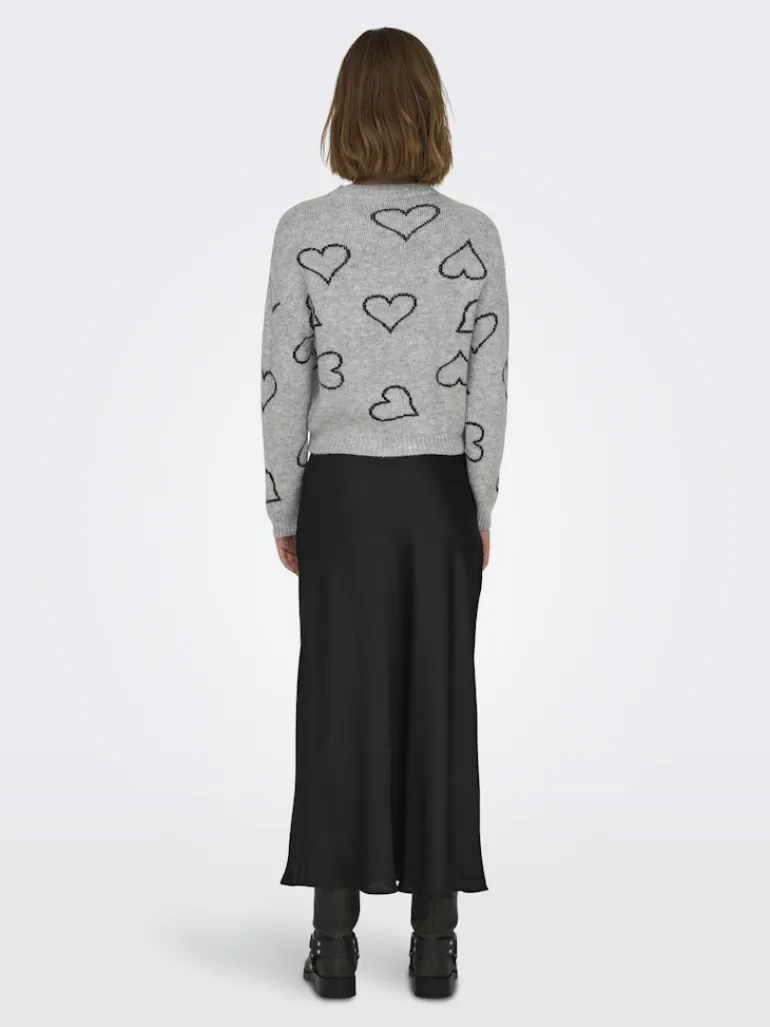 ONLHAPPIE LS HEART O-NECK KNT light grey melange