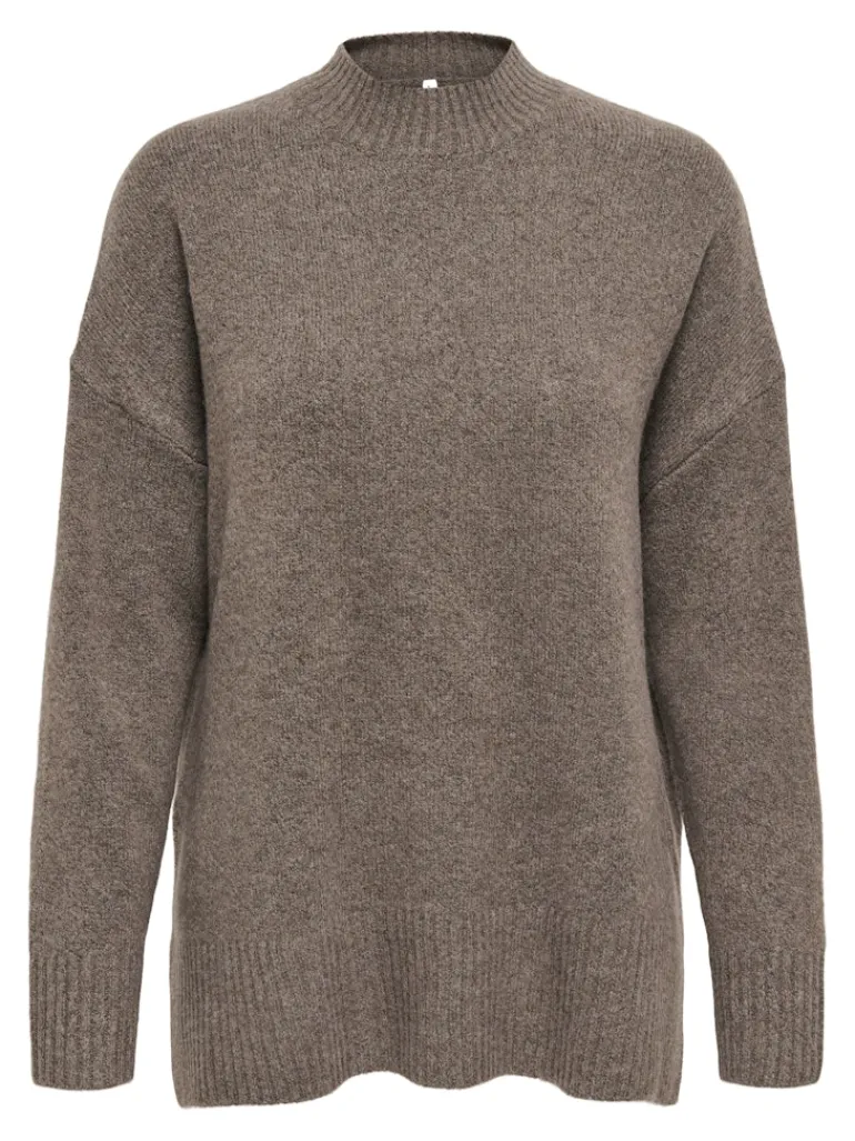 ONLHAZEL LS HIGHNECK OVERS RP KNT brown lentil