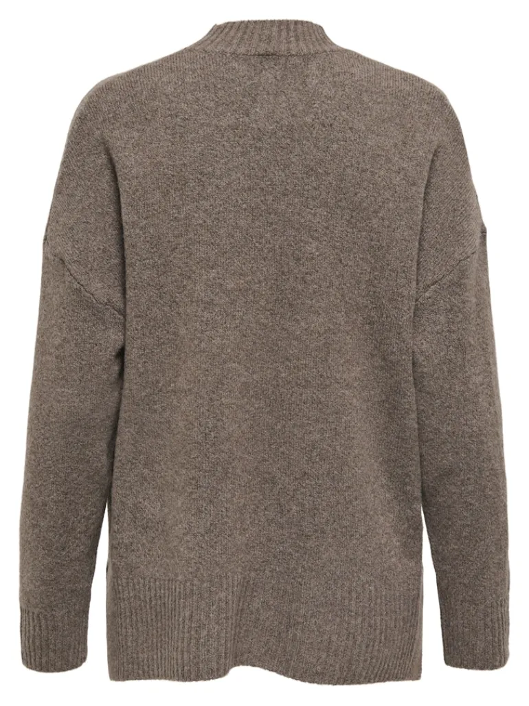 ONLHAZEL LS HIGHNECK OVERS RP KNT brown lentil