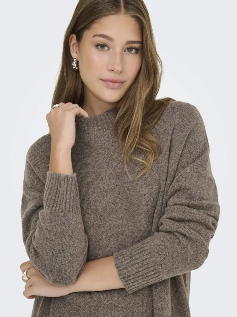 ONLHAZEL LS HIGHNECK OVERS RP KNT brown lentil