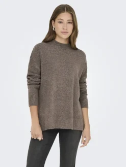 ONLHAZEL LS HIGHNECK OVERS RP KNT brown lentil