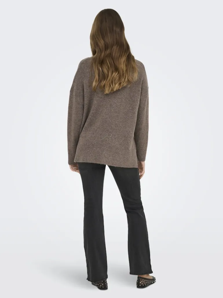 ONLHAZEL LS HIGHNECK OVERS RP KNT brown lentil