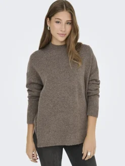 ONLHAZEL LS HIGHNECK OVERS RP KNT brown lentil