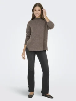 ONLHAZEL LS HIGHNECK OVERS RP KNT brown lentil