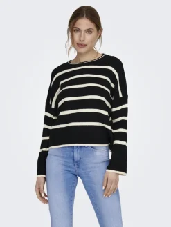 ONLIBI LS STRIPE O-NECK KNT black