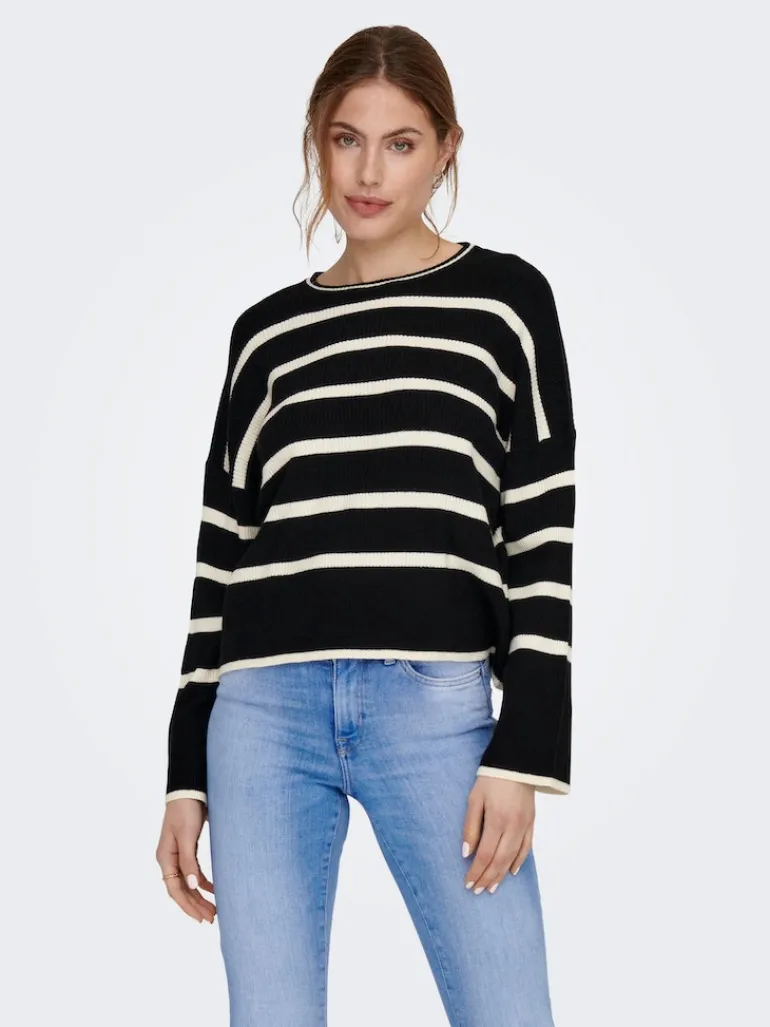 ONLIBI LS STRIPE O-NECK KNT black