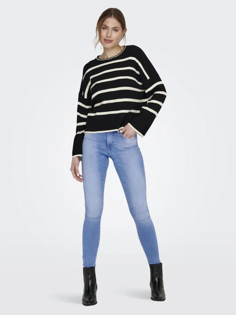 ONLIBI LS STRIPE O-NECK KNT black
