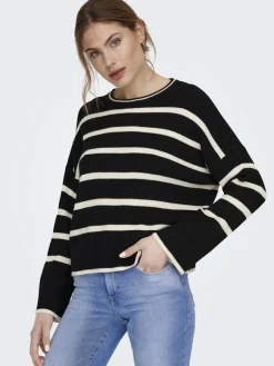 ONLIBI LS STRIPE O-NECK KNT black