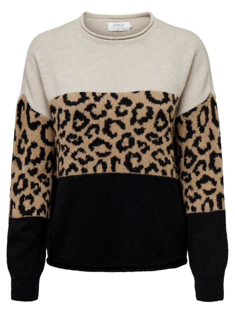 ONLJADE ANIMAL LS O-NECK KNT NOOS moonbeam