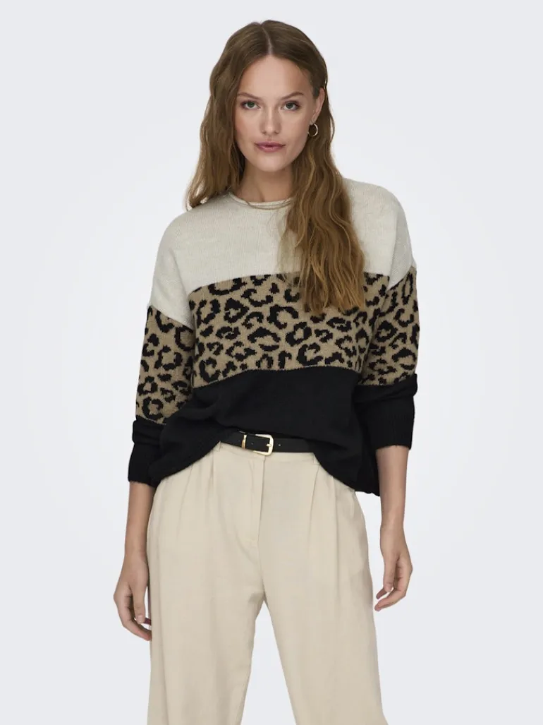 ONLJADE ANIMAL LS O-NECK KNT NOOS moonbeam