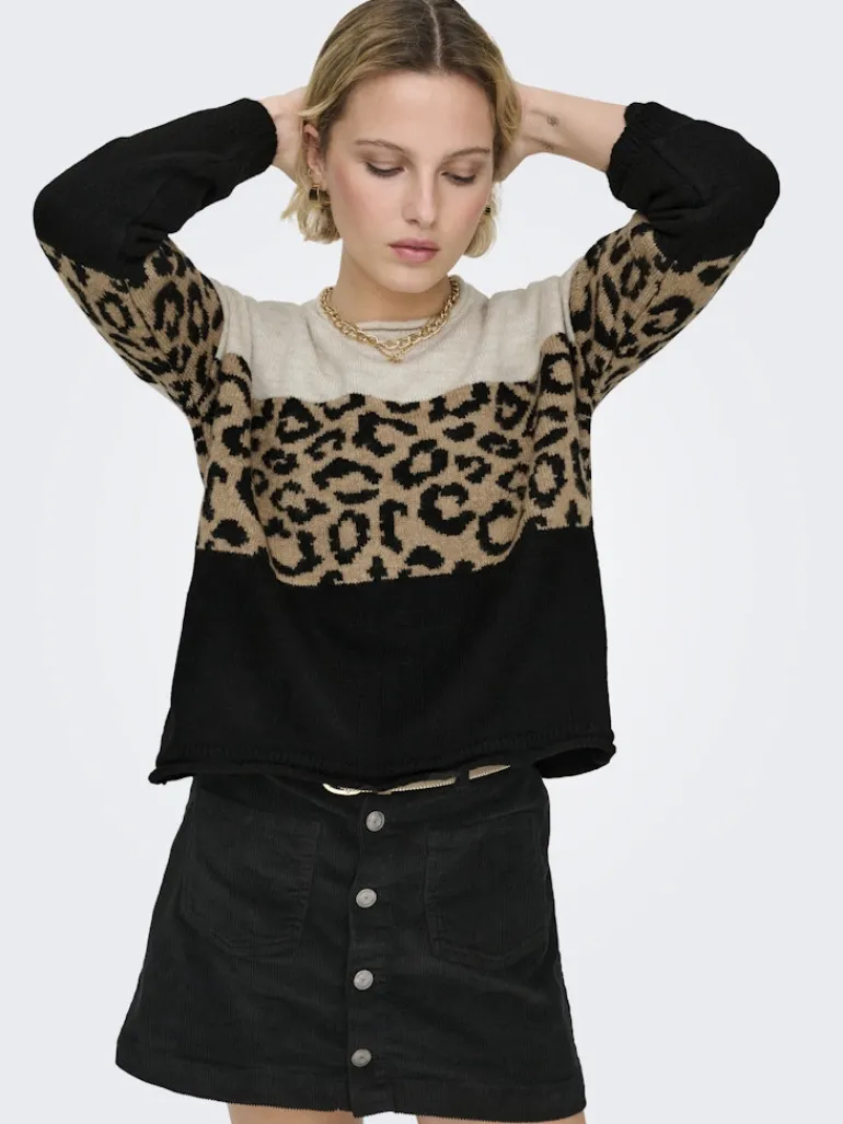 ONLJADE ANIMAL LS O-NECK KNT NOOS moonbeam