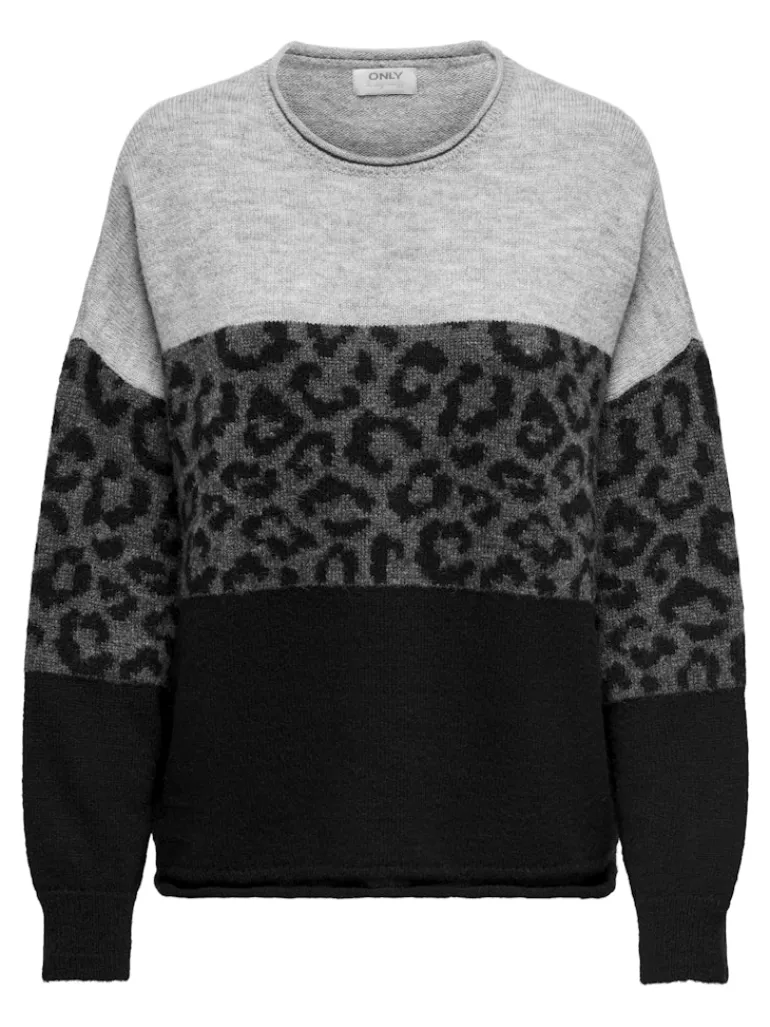 ONLJADE ANIMAL LS O-NECK KNT NOOS light grey melange