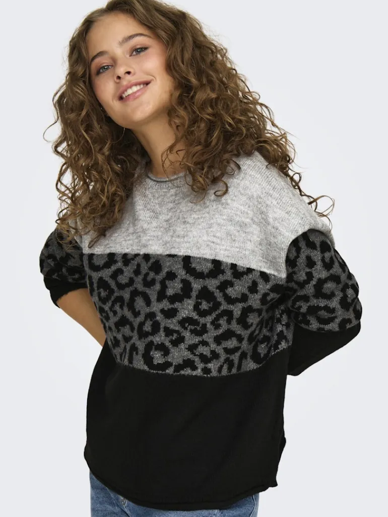 ONLJADE ANIMAL LS O-NECK KNT NOOS light grey melange