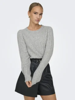 ONLJEANETT LIFE L/S RIB O-NECK CC KNT light grey melange