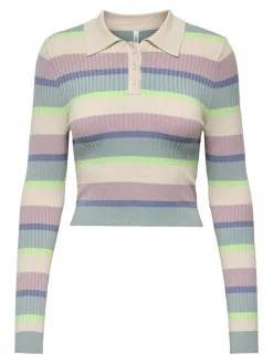 ONLKAROL LS CROP RIB BUTTON POLO CC KNT birch