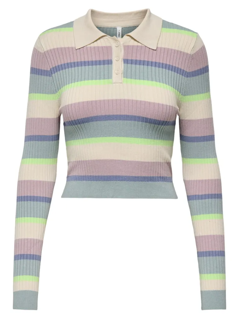 ONLKAROL LS CROP RIB BUTTON POLO CC KNT birch