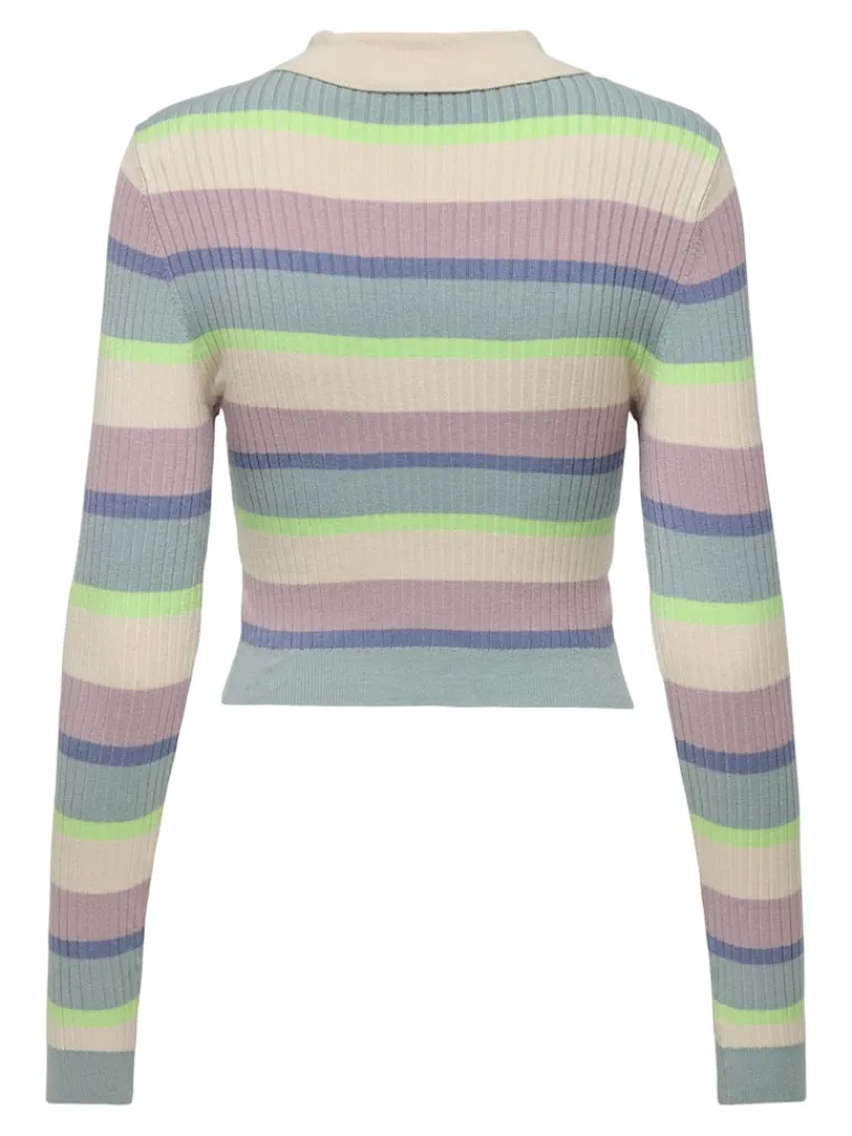 ONLKAROL LS CROP RIB BUTTON POLO CC KNT birch