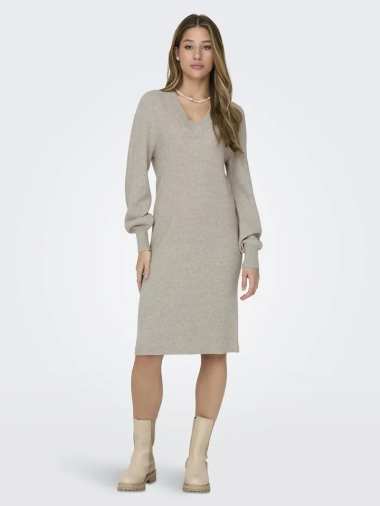 ONLKATIA LIFE LS V-NECK DRESS KNT mocha meringue
