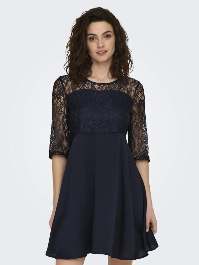ONLLIVA 3/4 LACE MIX DRESS CS WVN night sky