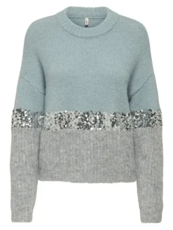 ONLMAINE LIFE LS SEQUIN BLOCK O-NECK KNT arona
