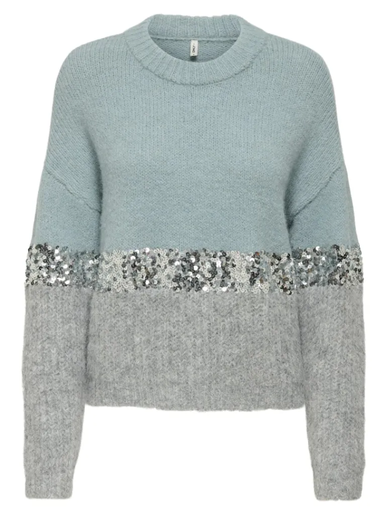 ONLMAINE LIFE LS SEQUIN BLOCK O-NECK KNT arona
