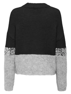 ONLMAINE LIFE LS SEQUIN BLOCK O-NECK KNT black