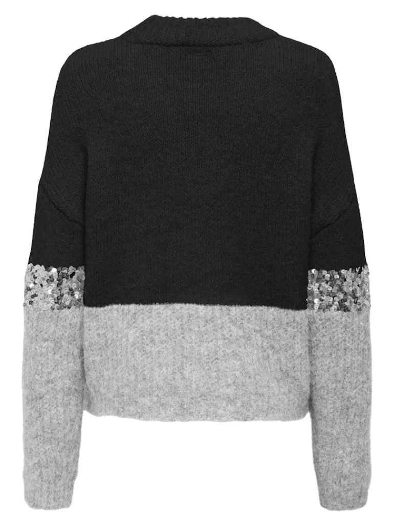 ONLMAINE LIFE LS SEQUIN BLOCK O-NECK KNT black