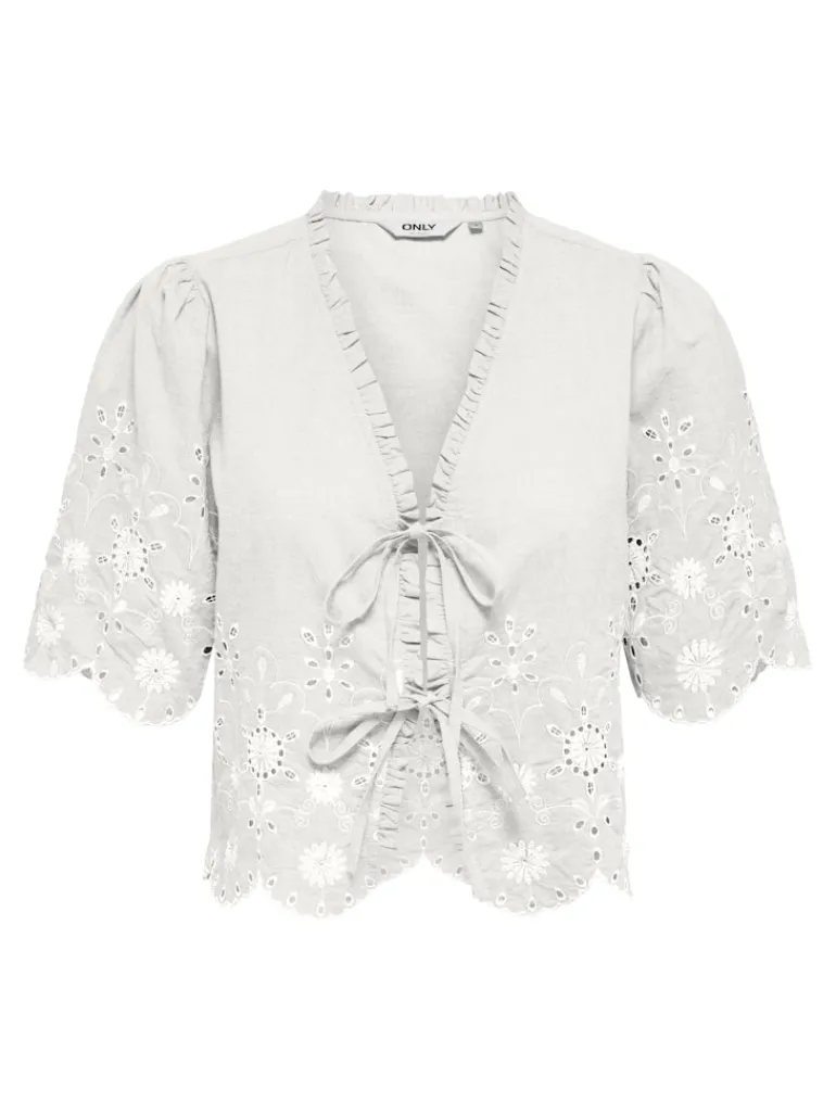 ONLMIFFY S/S EMB TIE TOP NOOS WVN cloud dancer