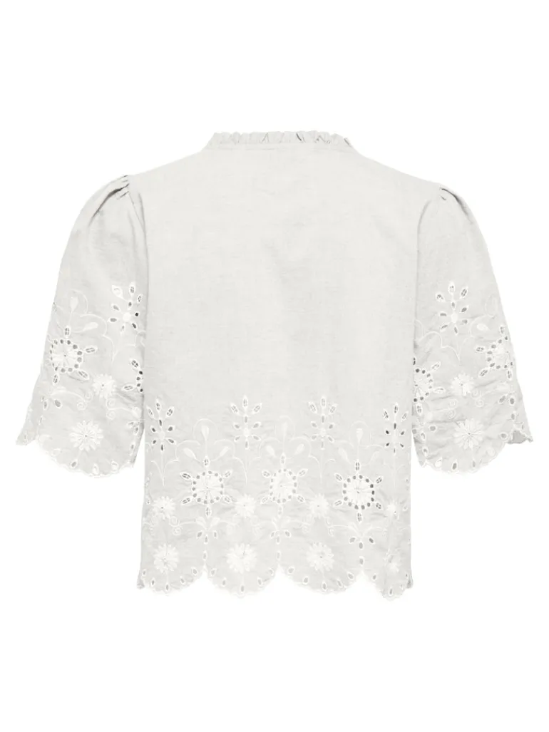 ONLMIFFY S/S EMB TIE TOP NOOS WVN cloud dancer