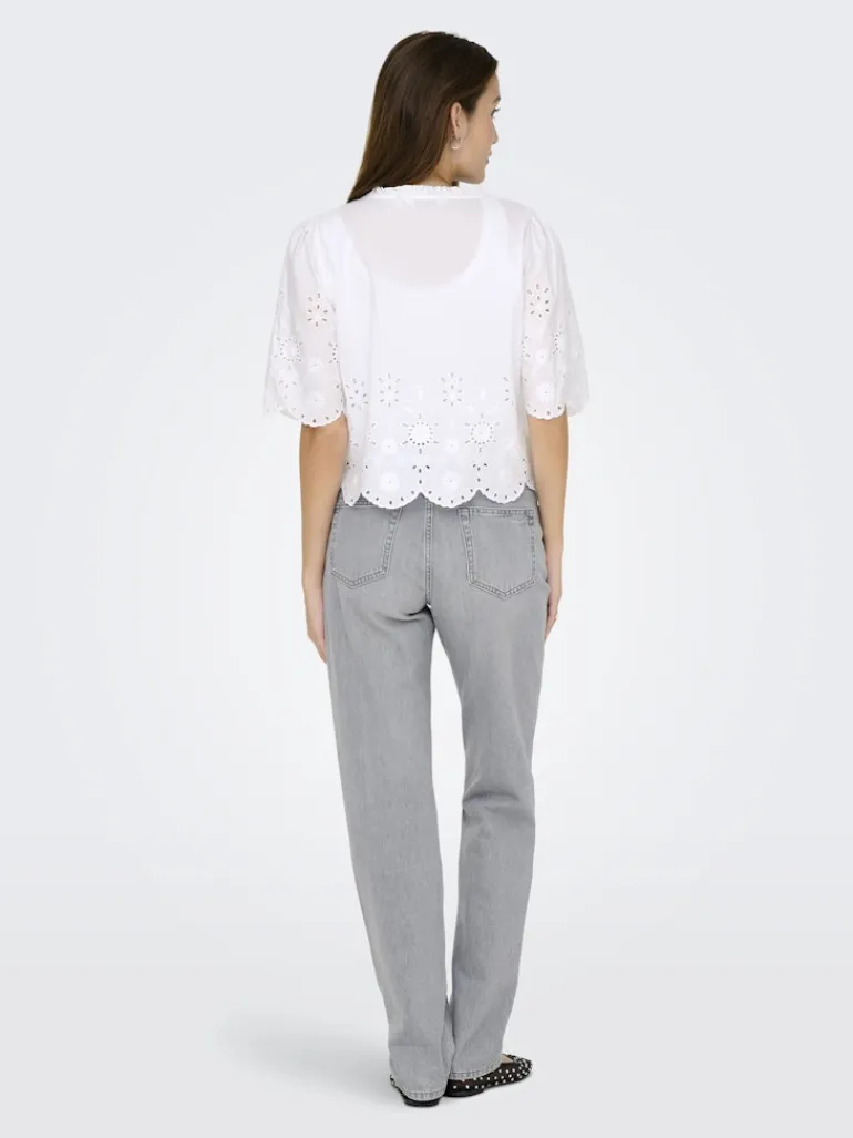ONLMIFFY S/S EMB TIE TOP NOOS WVN cloud dancer