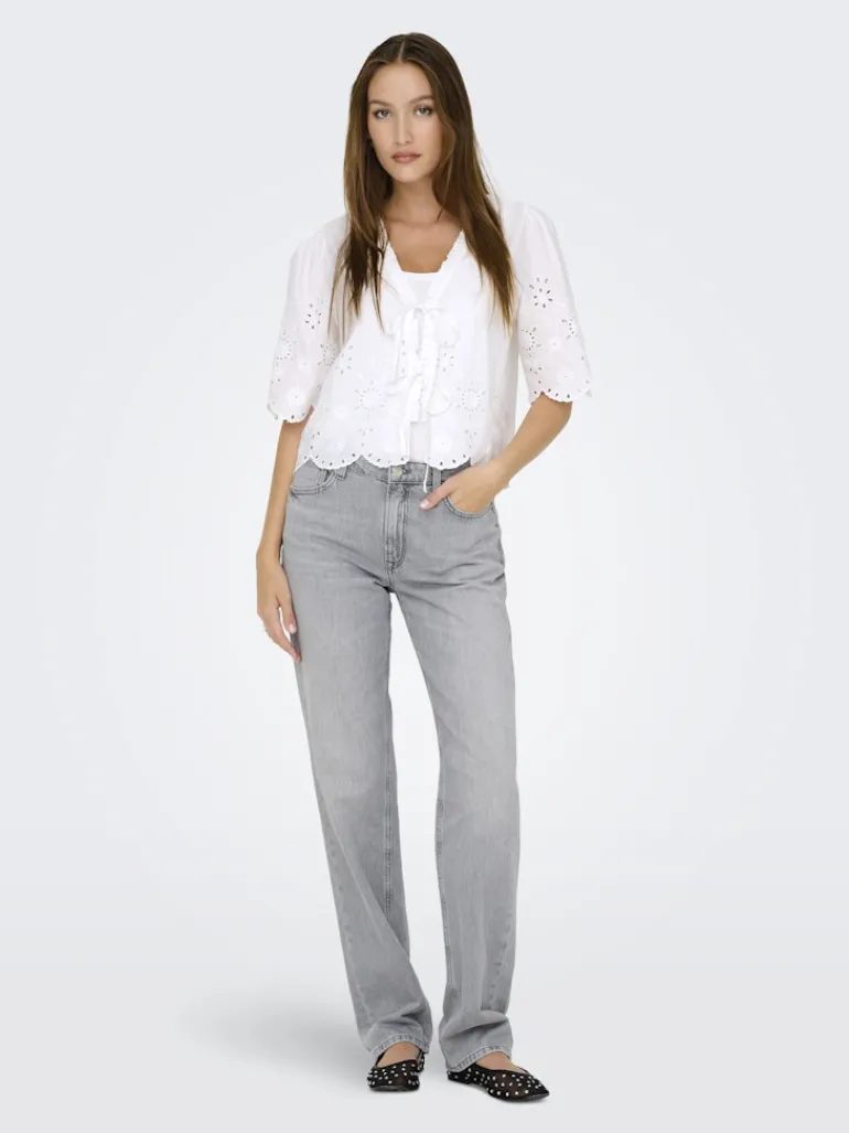 ONLMIFFY S/S EMB TIE TOP NOOS WVN cloud dancer