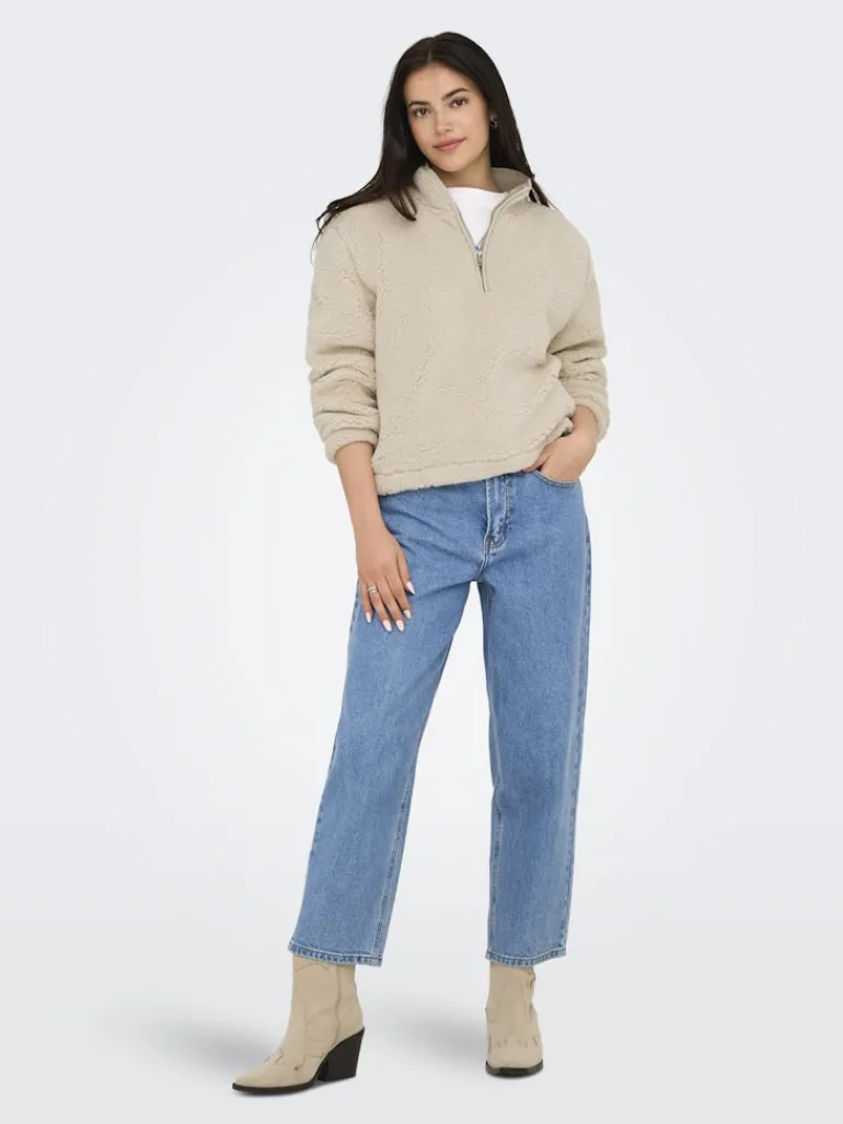 ONLNEW DALLAS L/S HIGHNECK ZIP SWT NOOS pumice stone