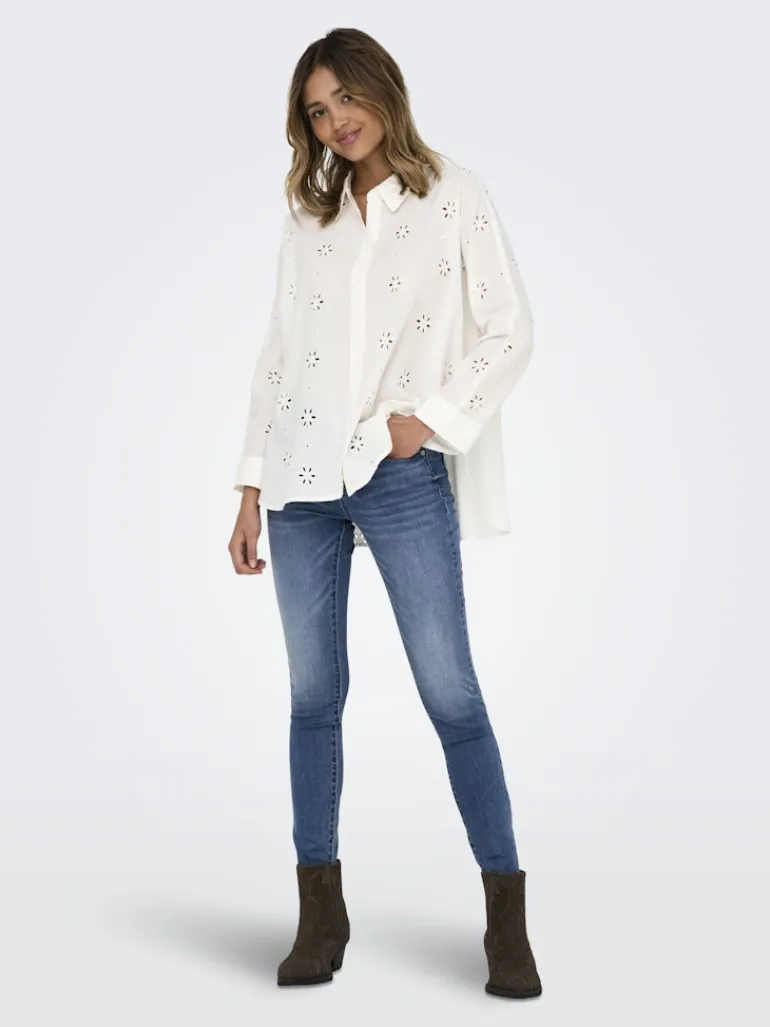 ONLNEW LINA GRACE LS BROD ANGL SHIRT WVN cloud dancer