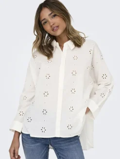 ONLNEW LINA GRACE LS BROD ANGL SHIRT WVN cloud dancer