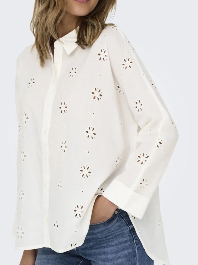 ONLNEW LINA GRACE LS BROD ANGL SHIRT WVN cloud dancer