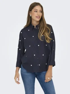 ONLNEW LINA GRACE LS EMB SHIRT NOOS WVN night sky