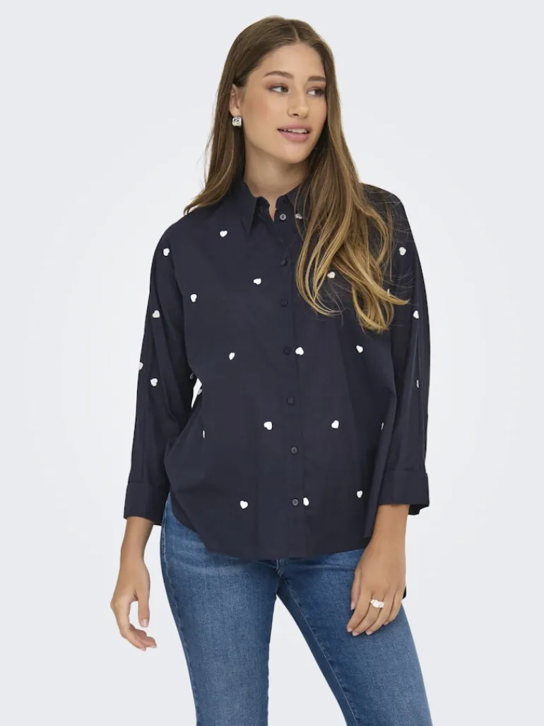 ONLNEW LINA GRACE LS EMB SHIRT NOOS WVN night sky