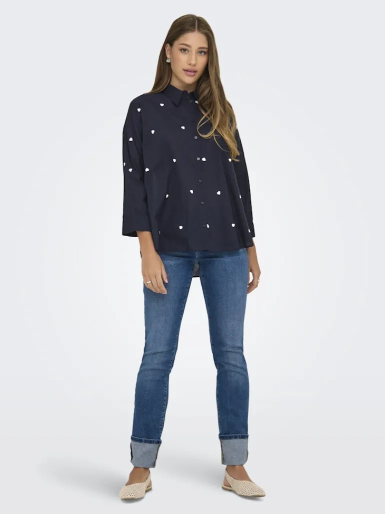 ONLNEW LINA GRACE LS EMB SHIRT NOOS WVN night sky