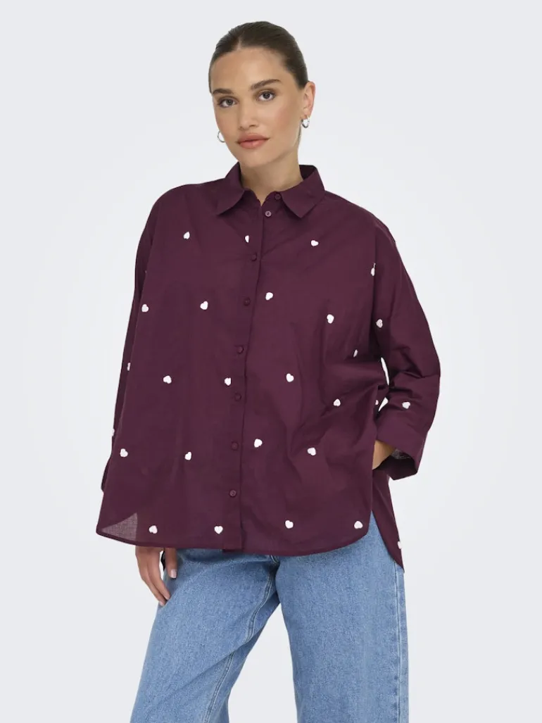 ONLNEW LINA GRACE LS EMB SHIRT NOOS WVN winetasting