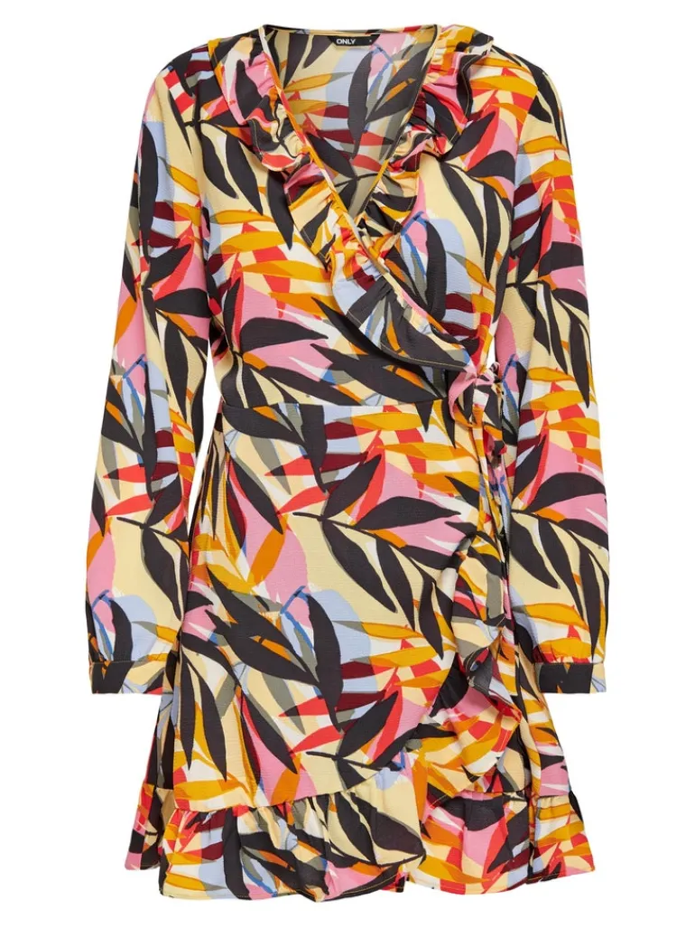 ONLNOVA LIFE L/S MERLE WRAP DRESS AOP tofu