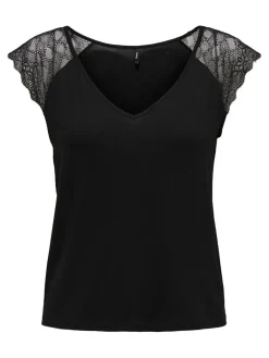 ONLPETRA S/S LACE MIX TOP JRS black
