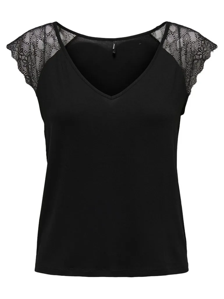 ONLPETRA S/S LACE MIX TOP JRS black