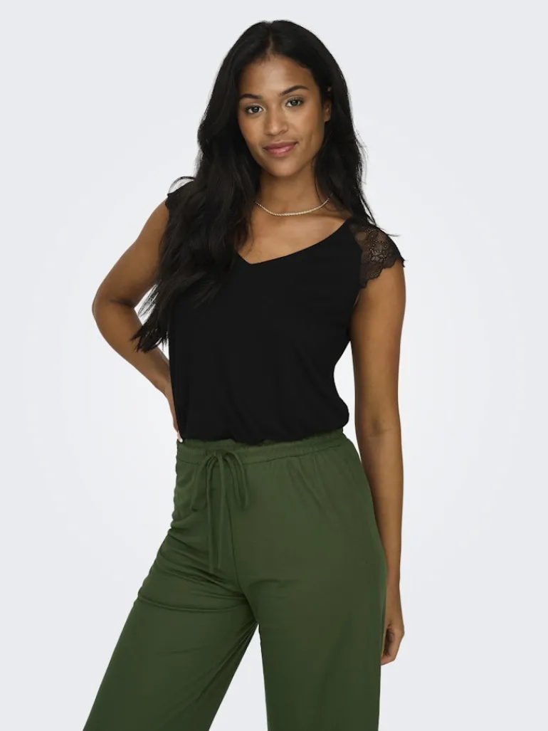 ONLPETRA S/S LACE MIX TOP JRS black