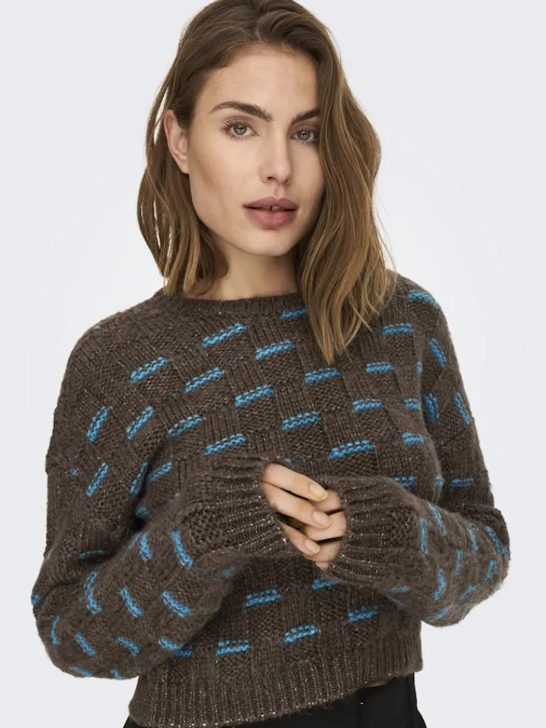 ONLRUBY L/S STRUCTURE PULLOVER BF KNT hot fudge