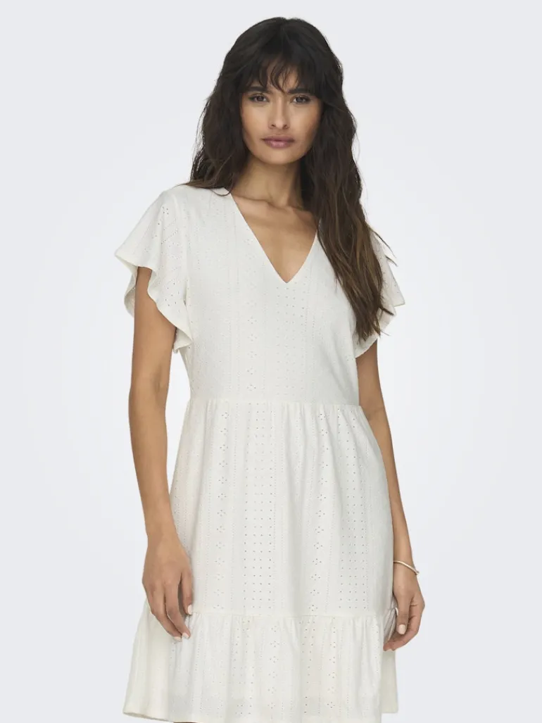 ONLSANDRA S/S V-NECK DRESS JRS NOOS cloud dancer