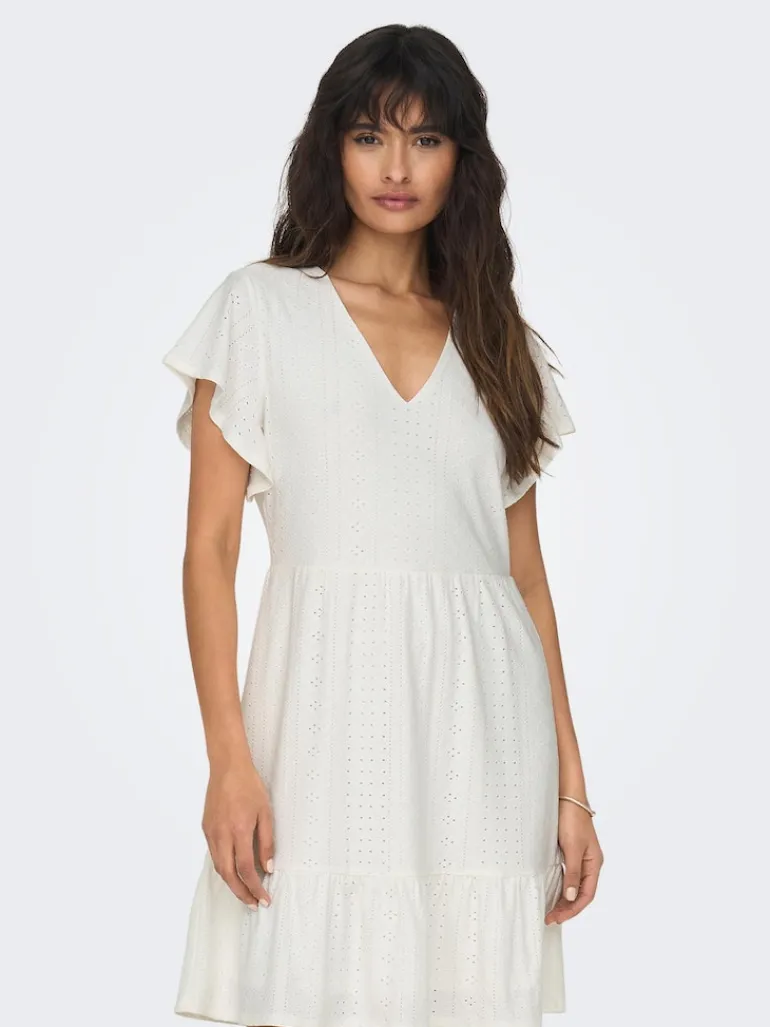 ONLSANDRA S/S V-NECK DRESS JRS NOOS cloud dancer