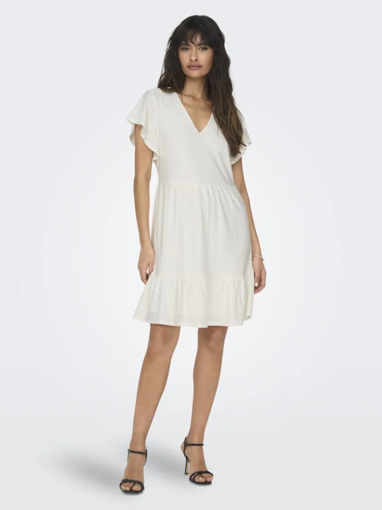 ONLSANDRA S/S V-NECK DRESS JRS NOOS cloud dancer