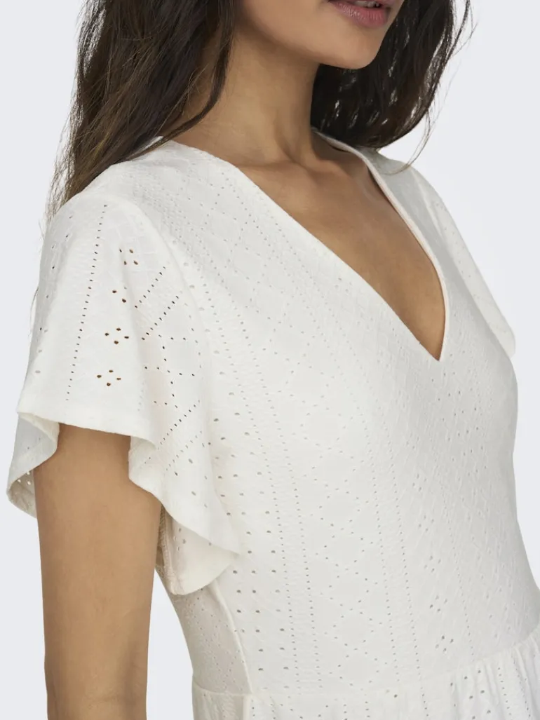 ONLSANDRA S/S V-NECK DRESS JRS NOOS cloud dancer